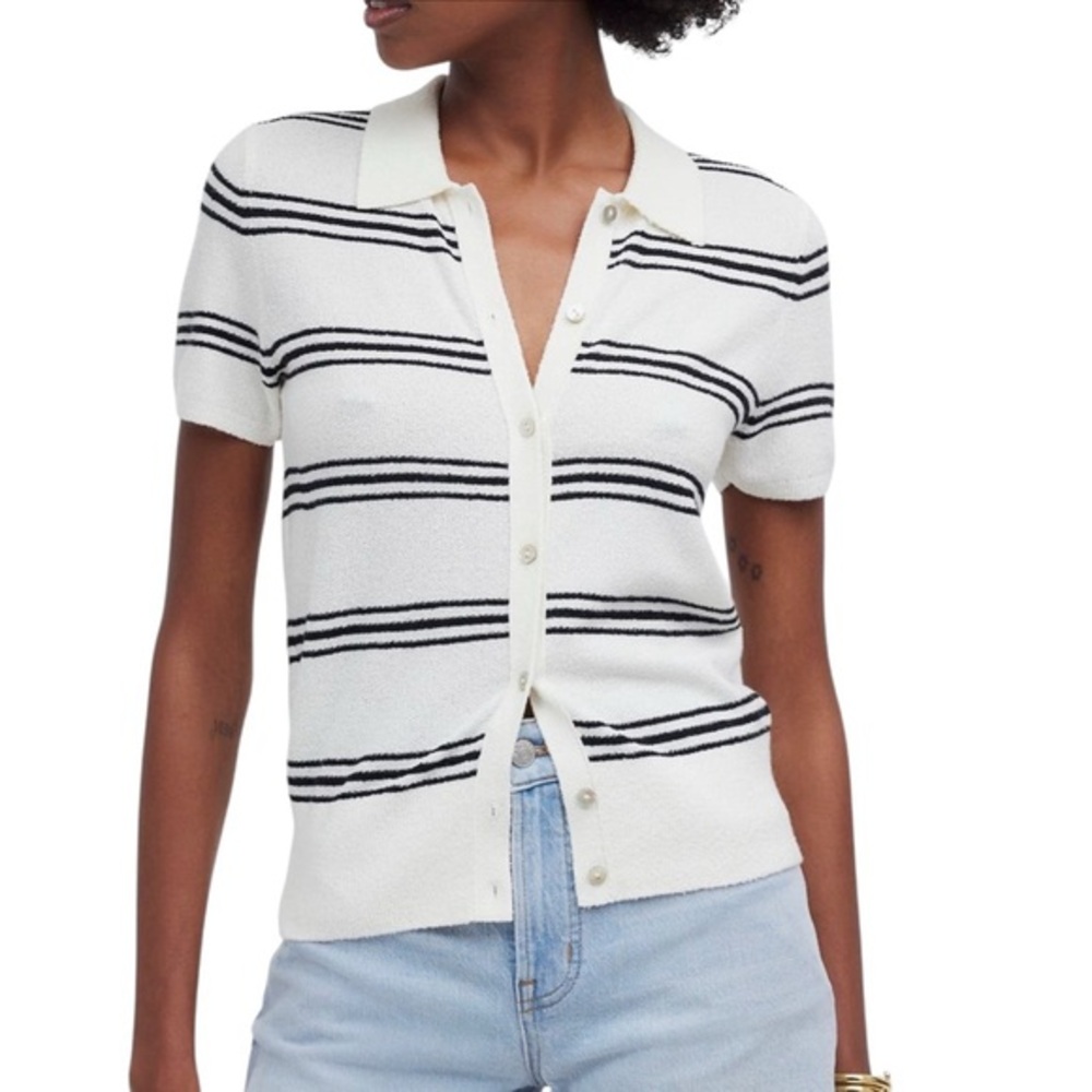 Madewell‎ Women’s Lightweight Spring cardigan collared sweater. XXS. Black/cream